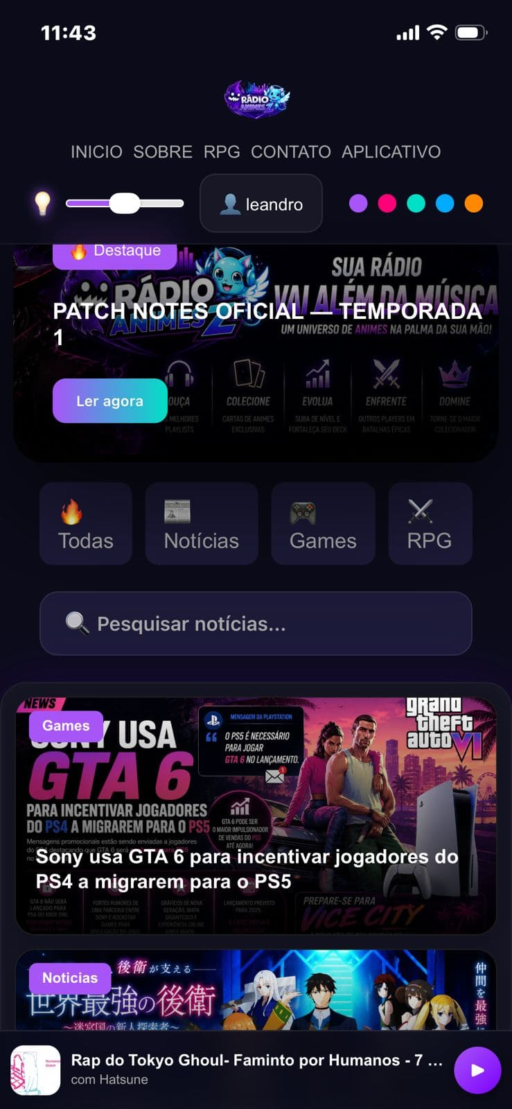 Preview do app
